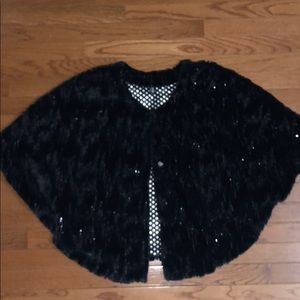 Black faux fur shawl with sequins